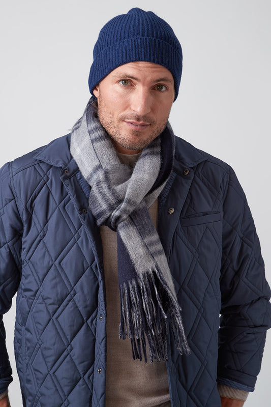 Marina Blue, Mens Pure Cashmere Ribbed Scarf